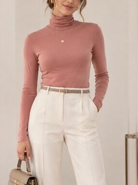 Reformation Pink Tencel Turtleneck Long Sleeve Top XS